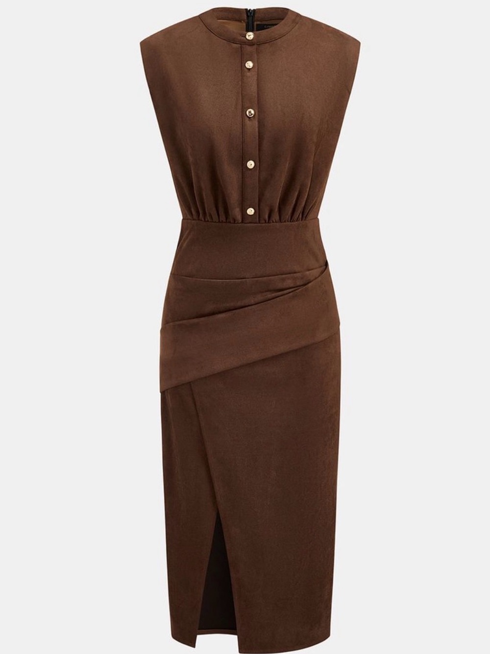 Commense Brown Midi Dress with Draped Waist